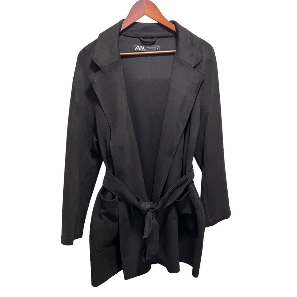 Zara Black Faux Suede Tie Front Jacket Size Medium